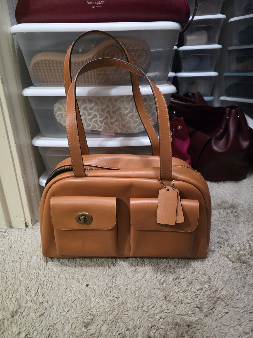Coach Caramel Leather Double-Pocket Satchel
